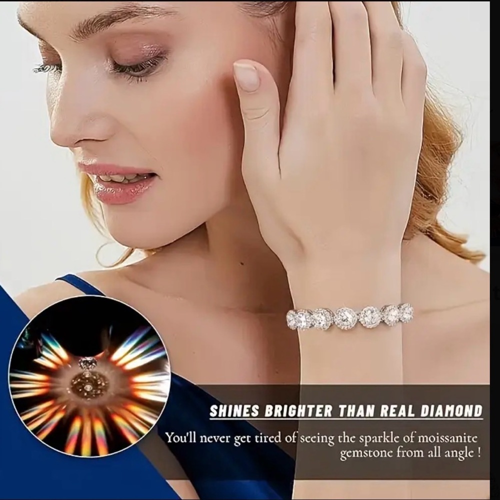 Elegant Authentic Silver Moissanite Bracelet 💎 Comes with GRA
